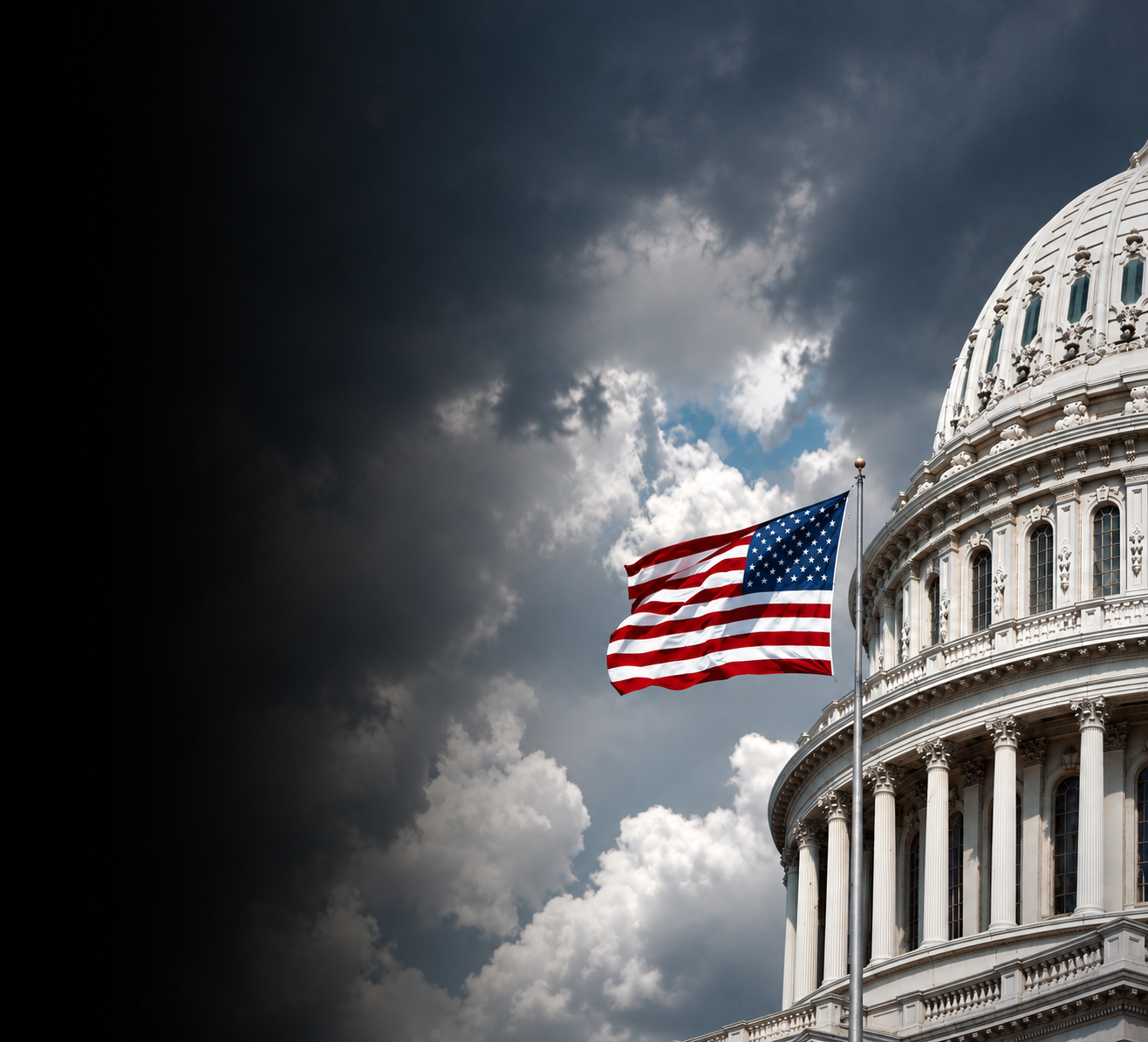 U.S. Capitol | Redd Solutions Contract Vehicles U.S. flag beside the Capitol dome under a cloudy sky